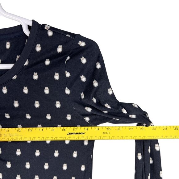 Kate Spade Womens S Navy Blue Owl Henley Jogger PJ Set Long Sleeves Button Front - Picture 11 of 16